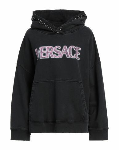 Versace Woman Sweatshirt Black Cotton, Metal Cover