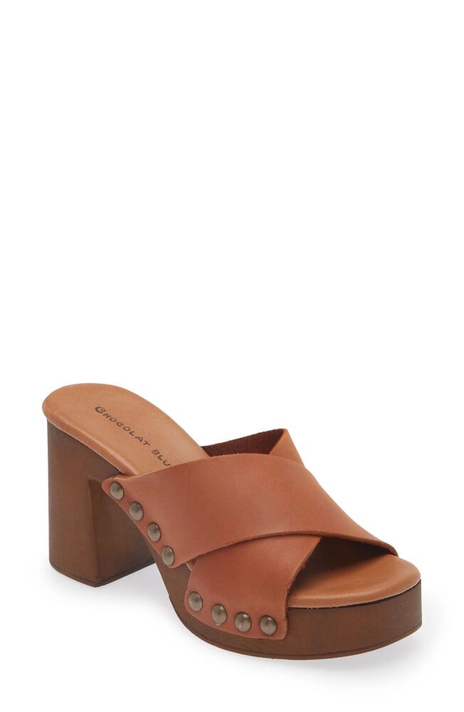 Chocolat Blu Hedy Platform Slide Sandal in Cognac Leather Cover