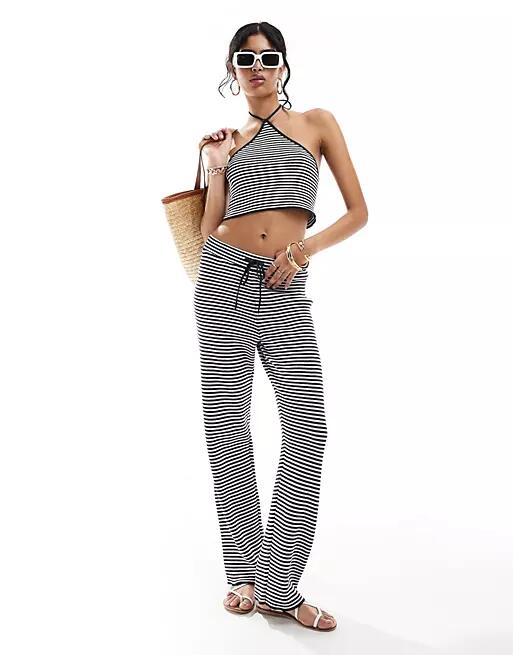 ASOS DESIGN knit wide leg pants in stripe in navy and white - part of a set Cover