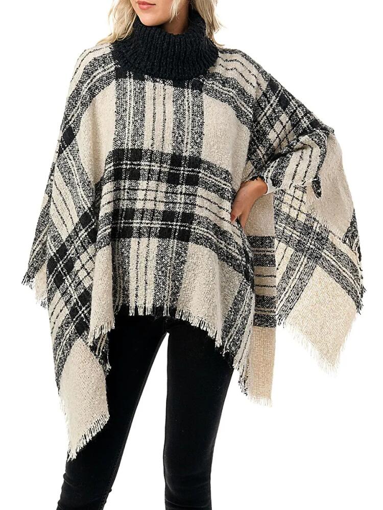 MARCUS ADLER Women's Plaid Highneck Ruana - Black Beige Cover