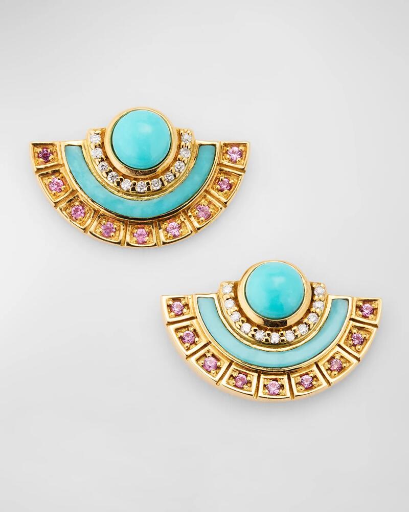 Sorellina 18K Yellow Gold Stud Earrings with Turquoise, Pink Sapphires and GH-SI Diamonds Cover