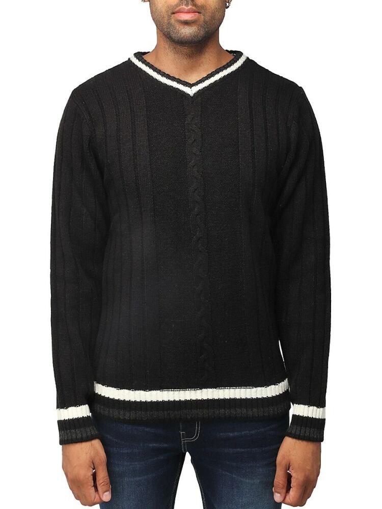 X Ray Men's Cable Knit Sweater - Black Cover