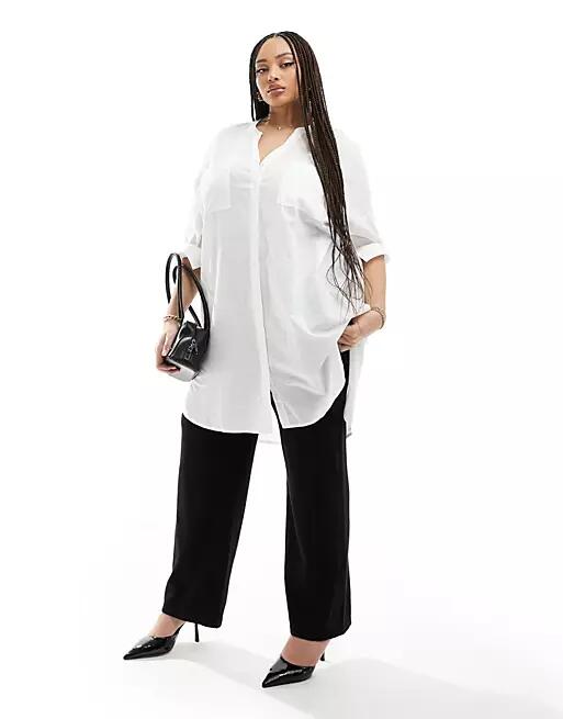 ONLY Curve v neck oversized shirt in white Cover