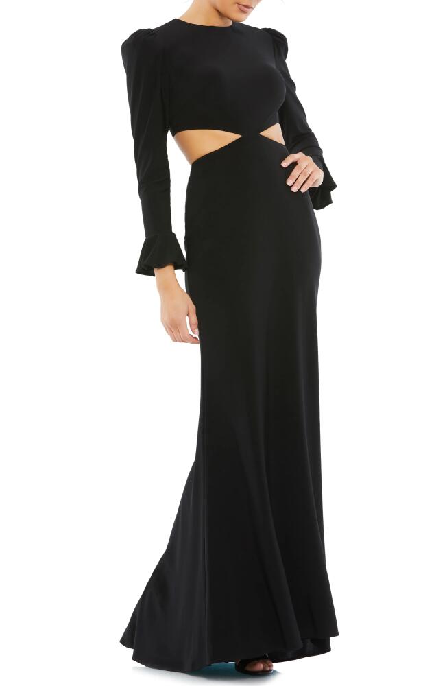 Mac Duggal Cutout Detail Long Sleeve Trumpet Gown in Black Cover