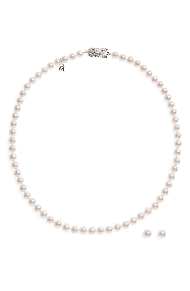 Mikimoto Cultured Pearl Necklace & Stud Earrings Set in White Gold Cover