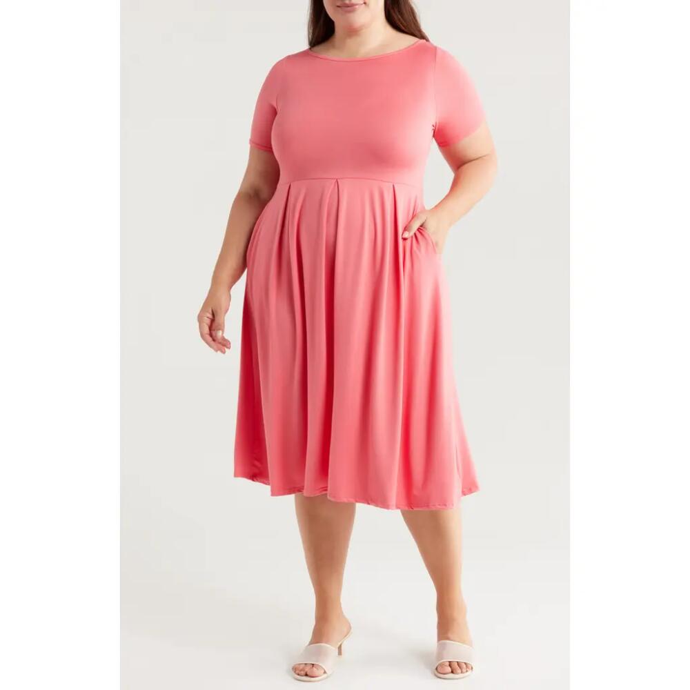 24seven Comfort Apparel Stretch A-Line Midi Dress in Coral Cover