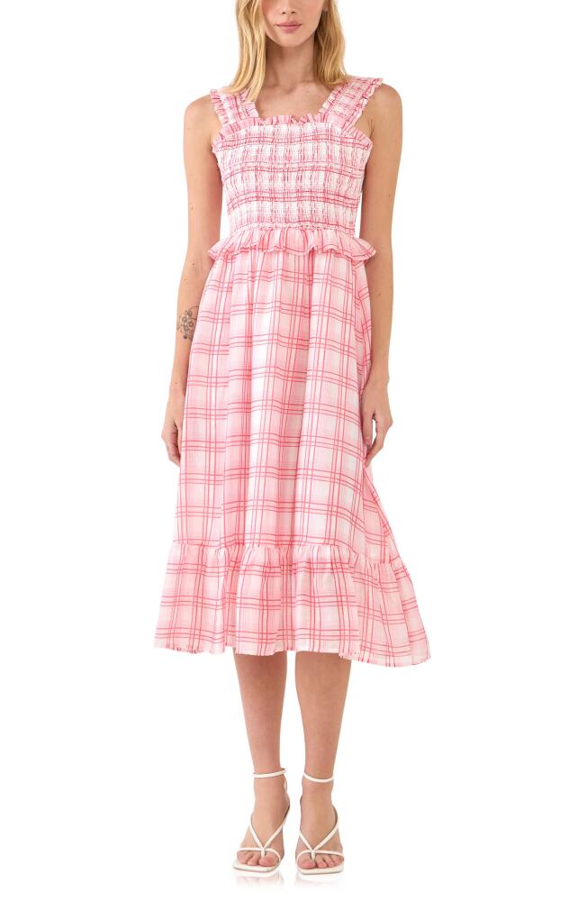 English Factory Plaid Ruffle Midi Dress in Red Cover