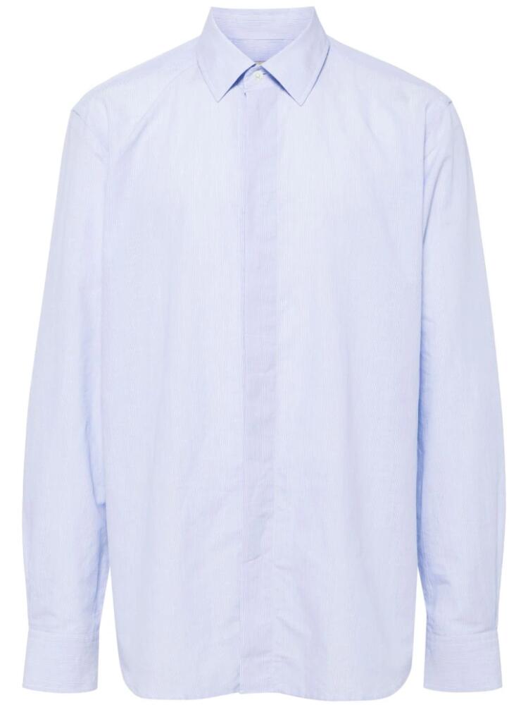 Corneliani concealed-fastening cotton-linen shirt - Blue Cover