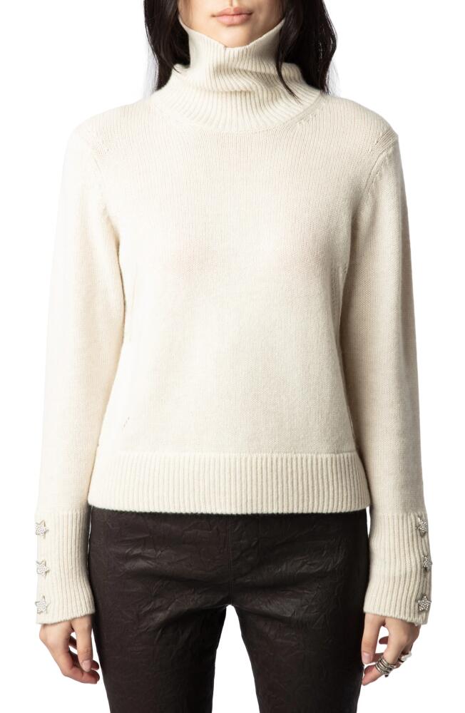 Zadig & Voltaire Rhinestone Trim Turtleneck Cashmere Sweater in Flake Cover