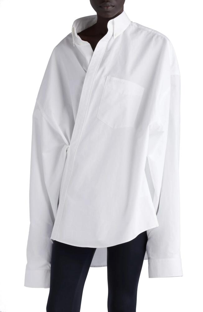 Balenciaga Asymmetric Oversize Cotton Poplin Wrap Shirt in White Cover