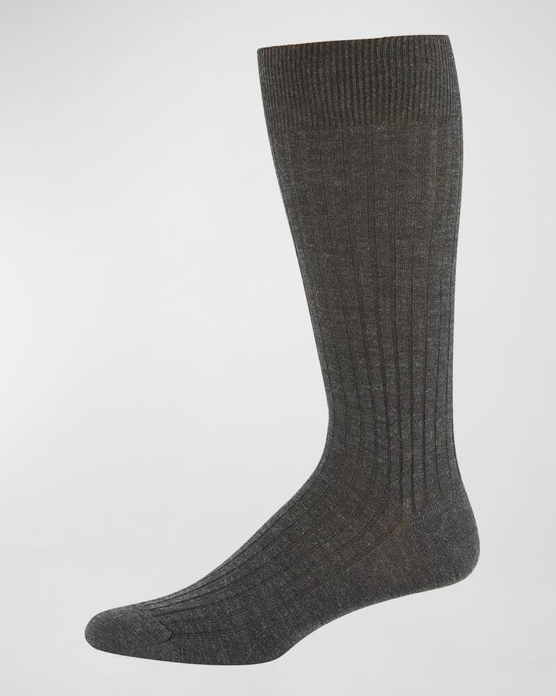 Neiman Marcus Ribbed Merino-Silk Mid-Calf Socks Cover