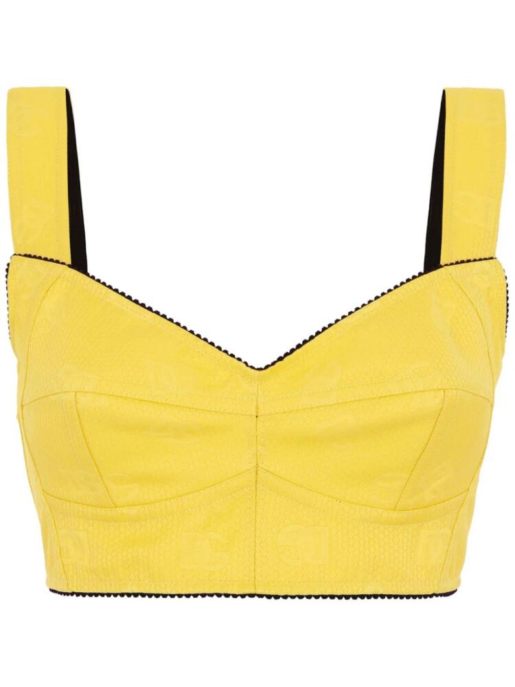 Dolce & Gabbana logo-jacquard cropped bustier top - Yellow Cover