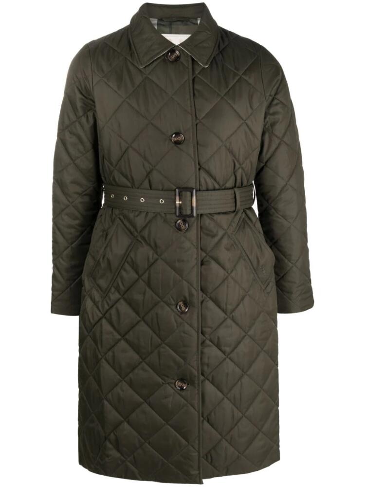 Barbour diamond-quilted single-breasted coat - Green Cover