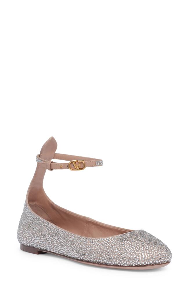 Valentino Garavani Tan-Go Crystal Embellished Ankle Strap Ballet Flat in Crystal/Rose Cover