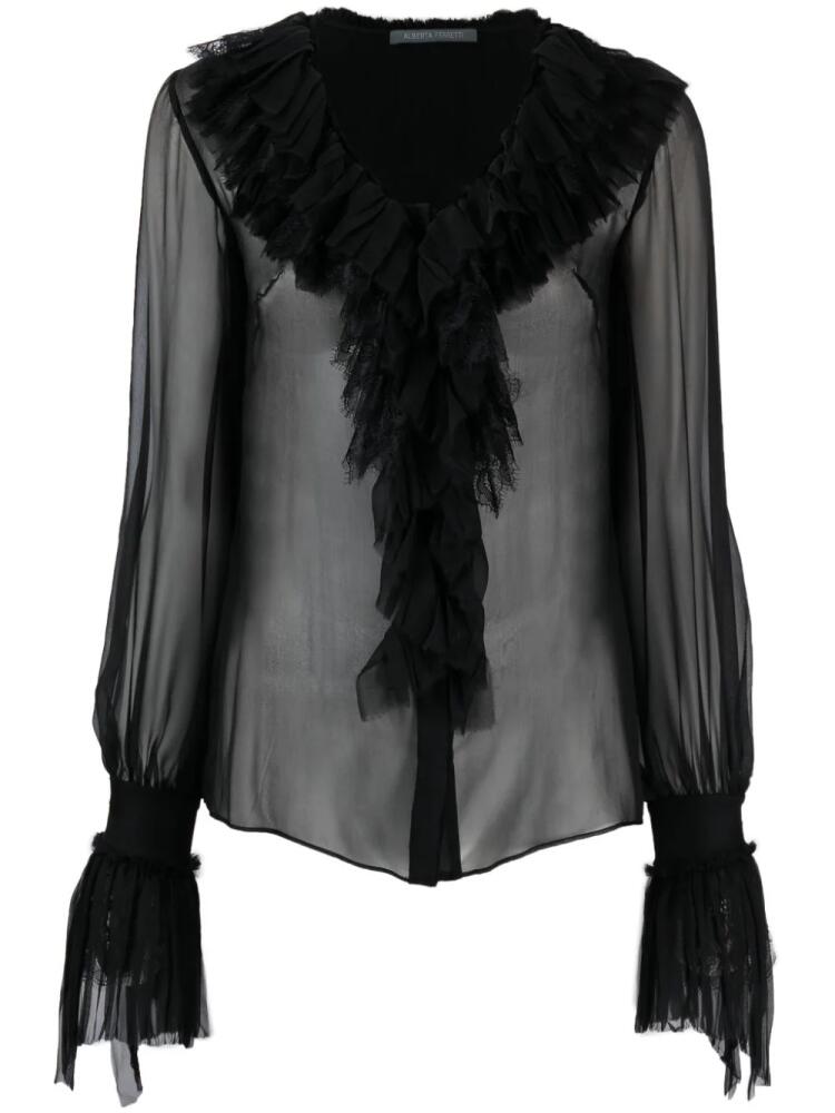 Alberta Ferretti semi-sheer ruffled silk blouse - Black Cover