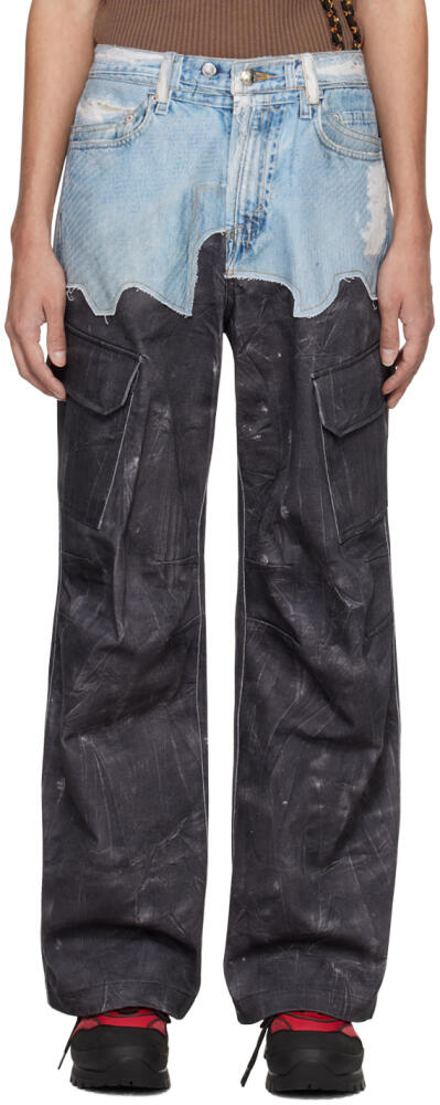 Andersson Bell Blue & Black Printed Denim Cargo Pants Cover