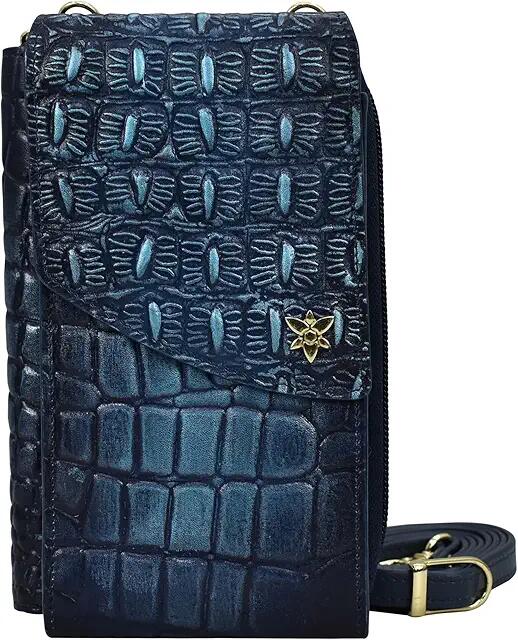 Anuschka 1173 Crossbody Phone Case (Croc Embossed Sapphire) Bags Cover