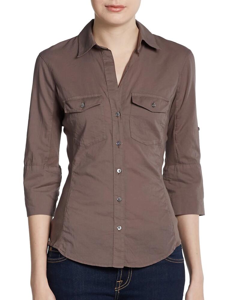 James Perse Women's Rolled-Sleeve Button-Front Shirt - Burro Cover