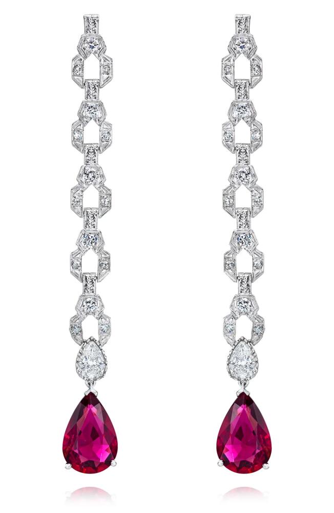 Mindi Mond Rubellite & Diamond Drop Earrings in Rubellite/Dia/Plat Cover