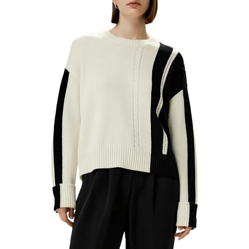 Lilysilk Bicolor Stripe Knit Wool Sweater in White Cover