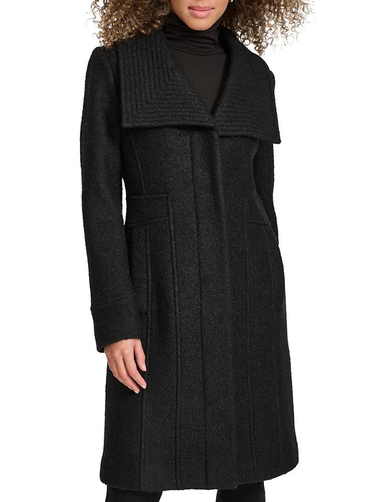 Kenneth Cole Women's Wing Collar Wool Blend Overcoat - Black Cover