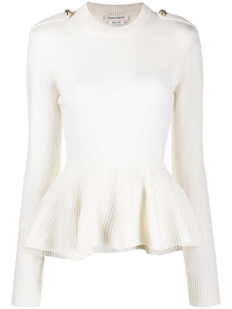 Alexander McQueen ribbed-knit peplum-hem jumper - White Cover