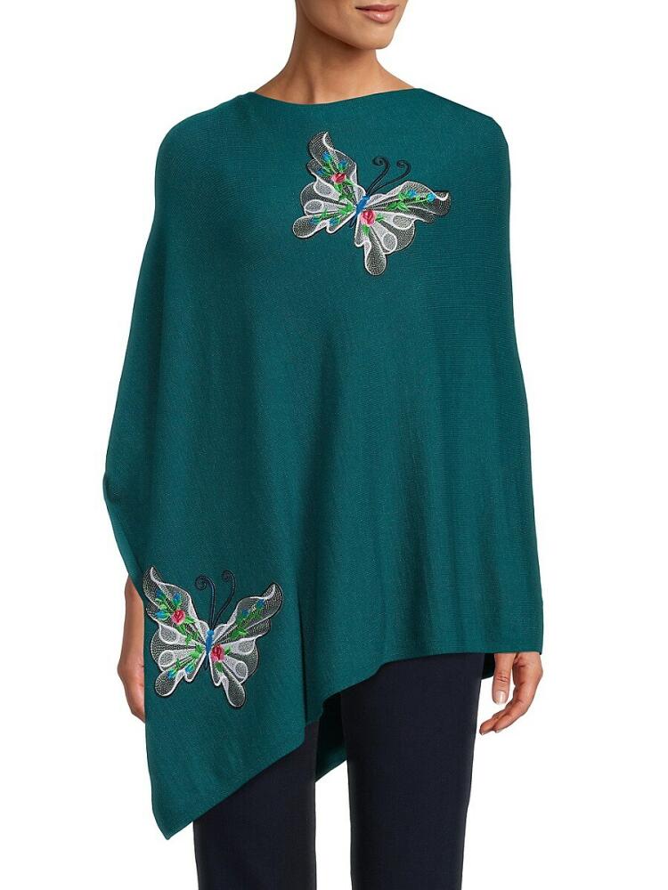 La Fiorentina Women's Butterfly Embroidered Knit Poncho - Light Blue Cover