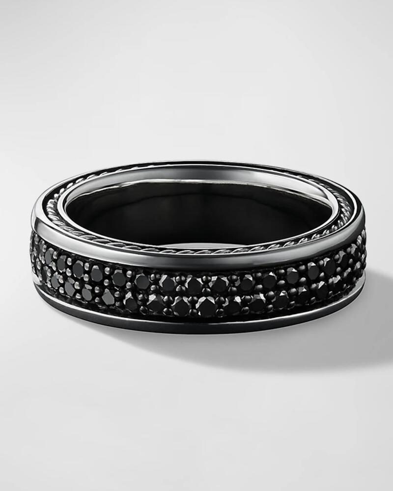 David Yurman Men's Streamline Two-Row Band Ring with Black Diamonds in Silver, 6.5mm Cover