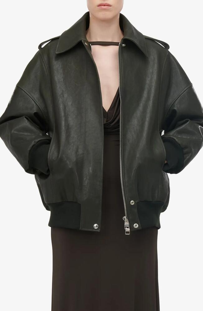 Alexander McQueen Oversize Lambskin Leather Aviator Jacket in Black Cover