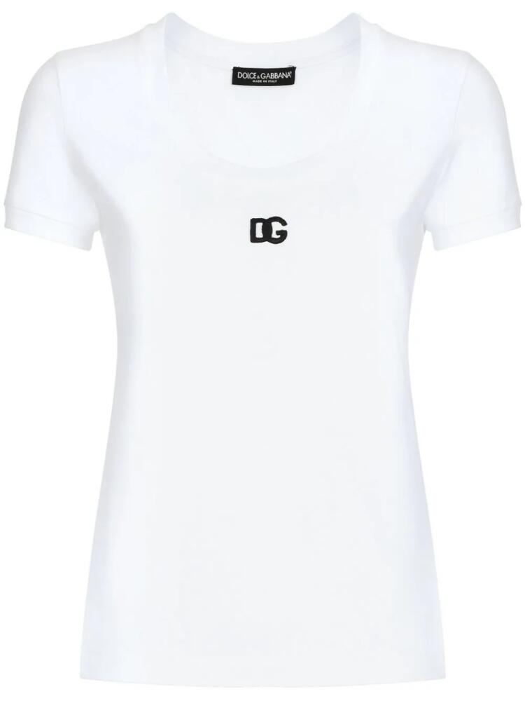 Dolce & Gabbana logo-embroidered cotton-blend T-shirt - White Cover