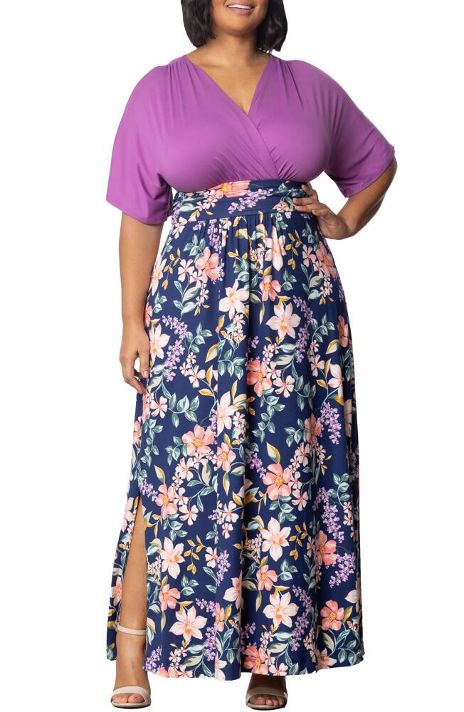 Kiyonna Havana Mixed Media Floral Maxi Dress in Navy Blossom Print Cover