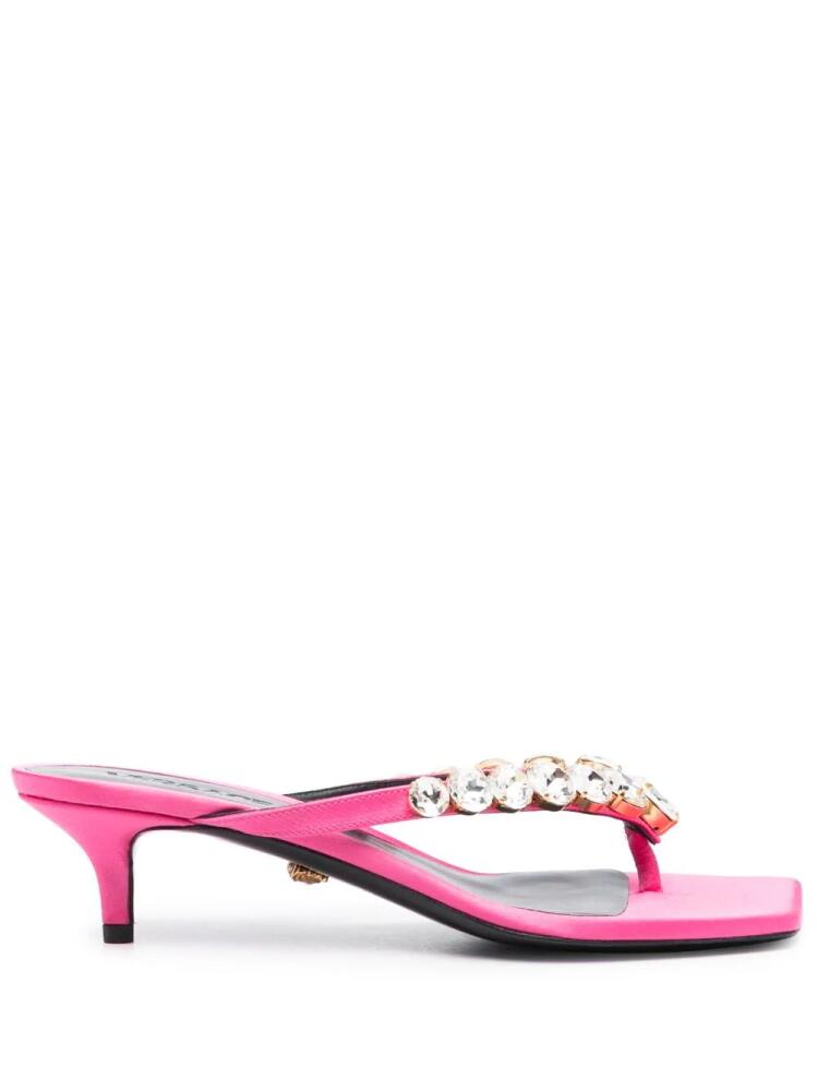 Versace 55mm crystal-embellished thong mules - Pink Cover