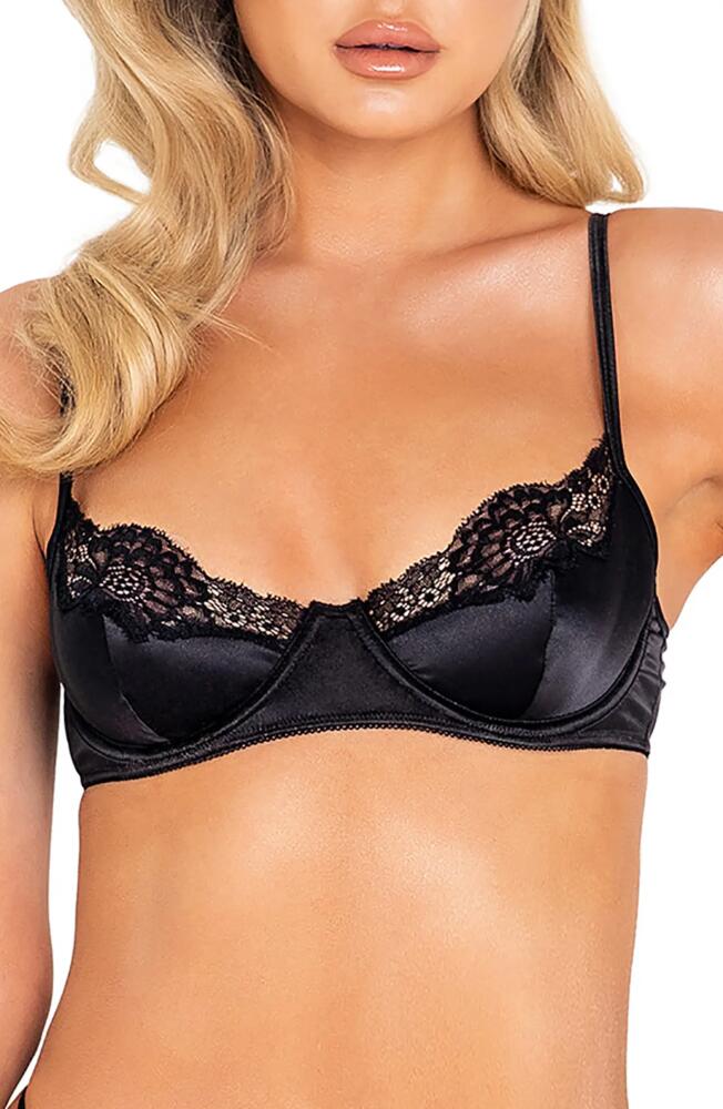 Roma Confidential Lace Trim Satin Underwire Bra & Thong Set in Black Cover