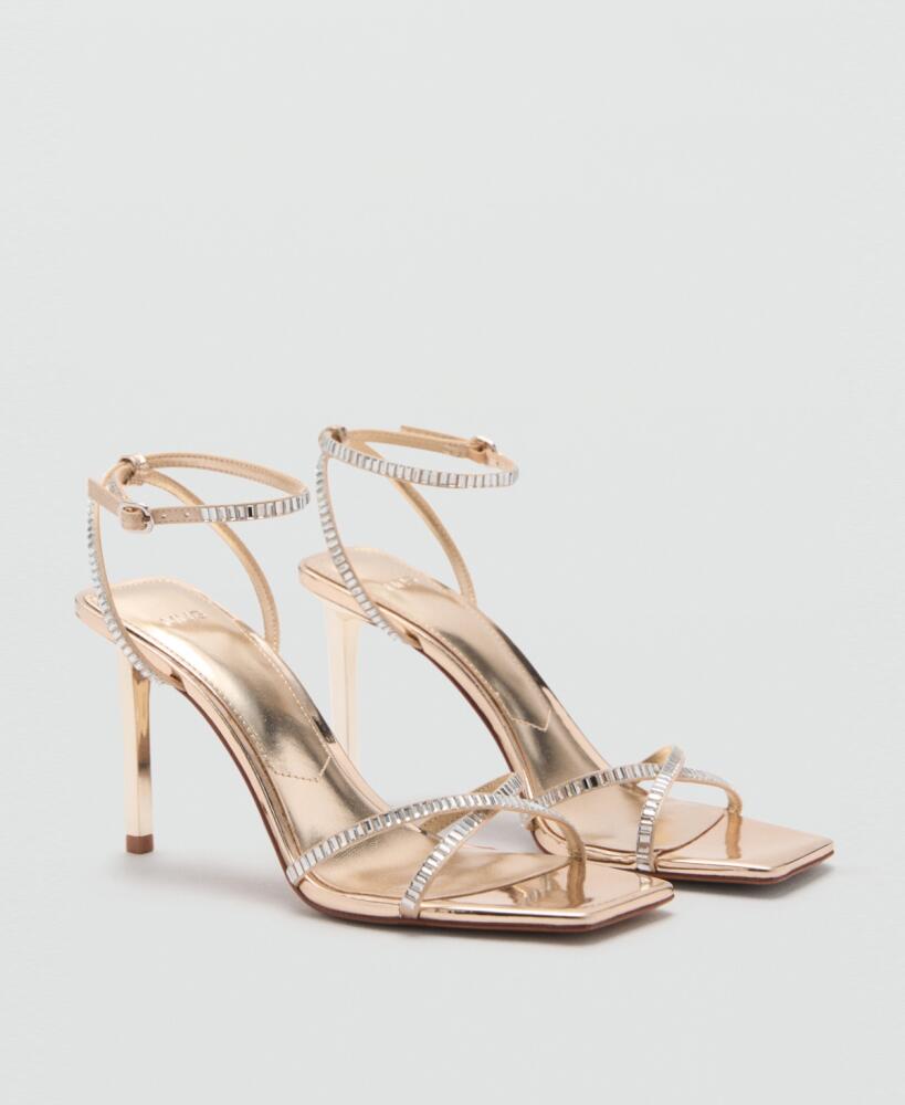 Mango Women's Strass Strap Heeled Sandals - Gold Cover