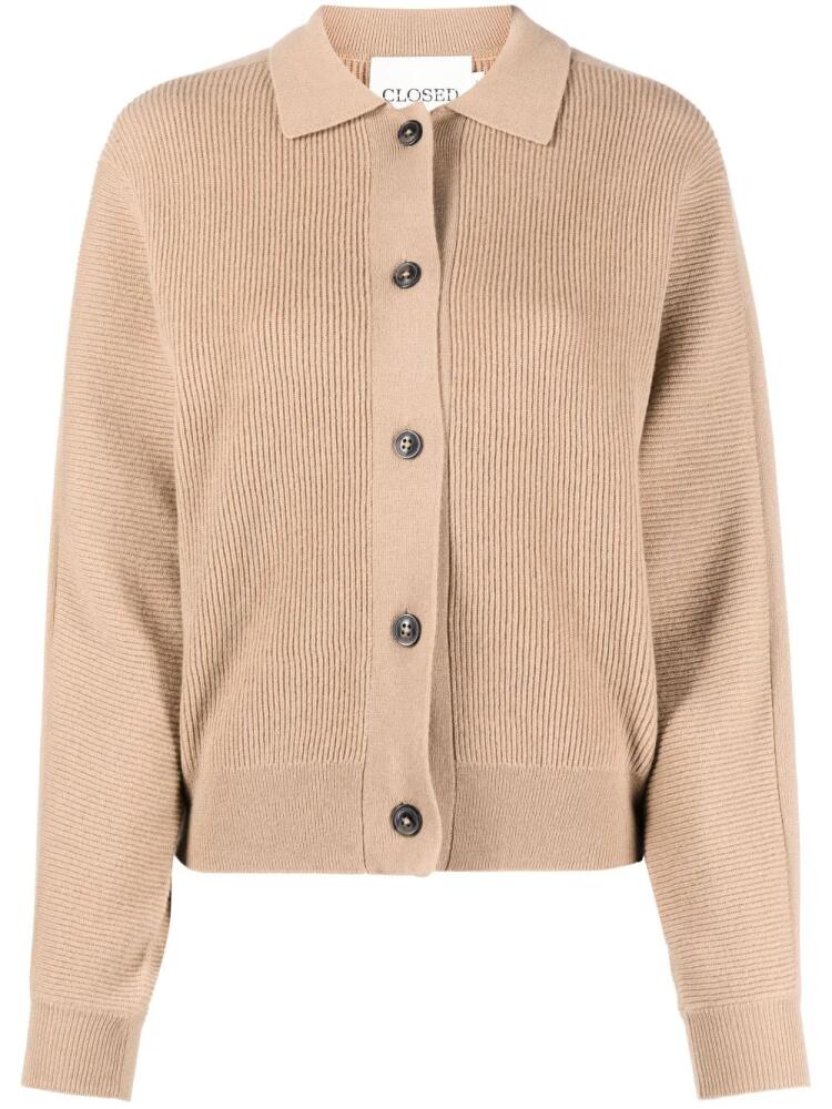 Closed rib-knit polo-collar cardigan - Neutrals Cover