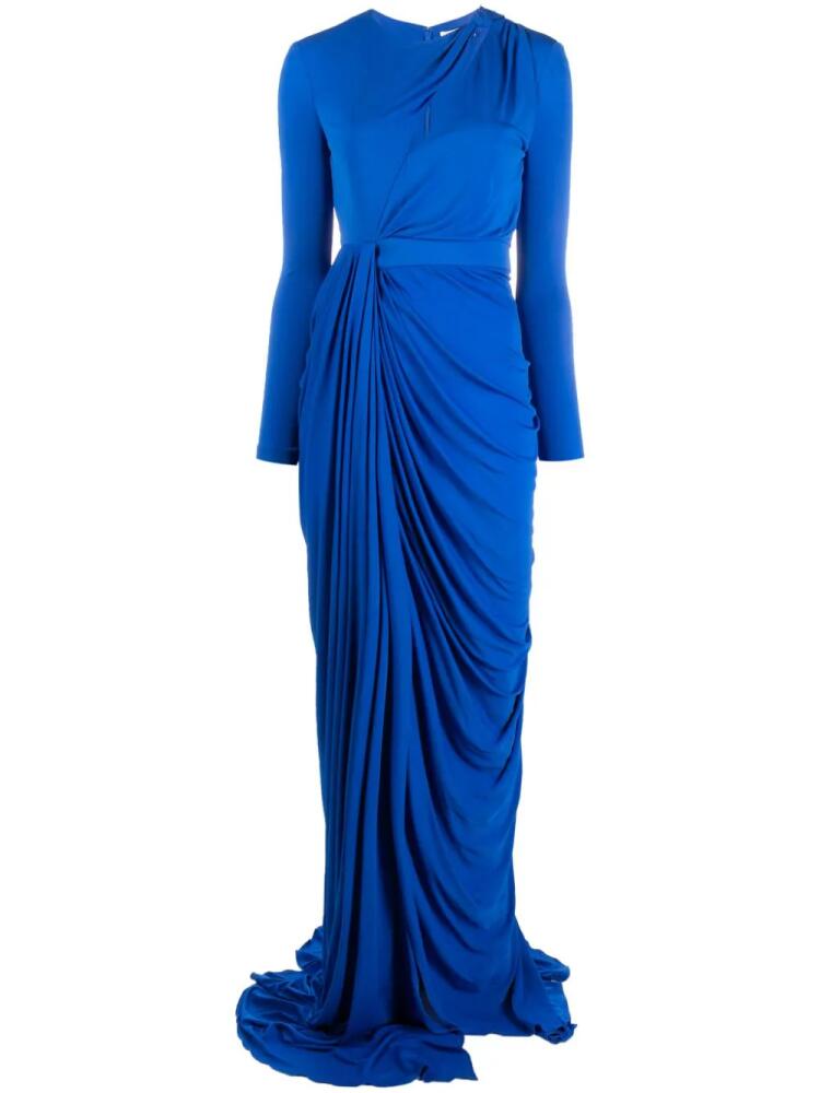 Alexander McQueen cascading pleats long-sleeve gown - Blue Cover