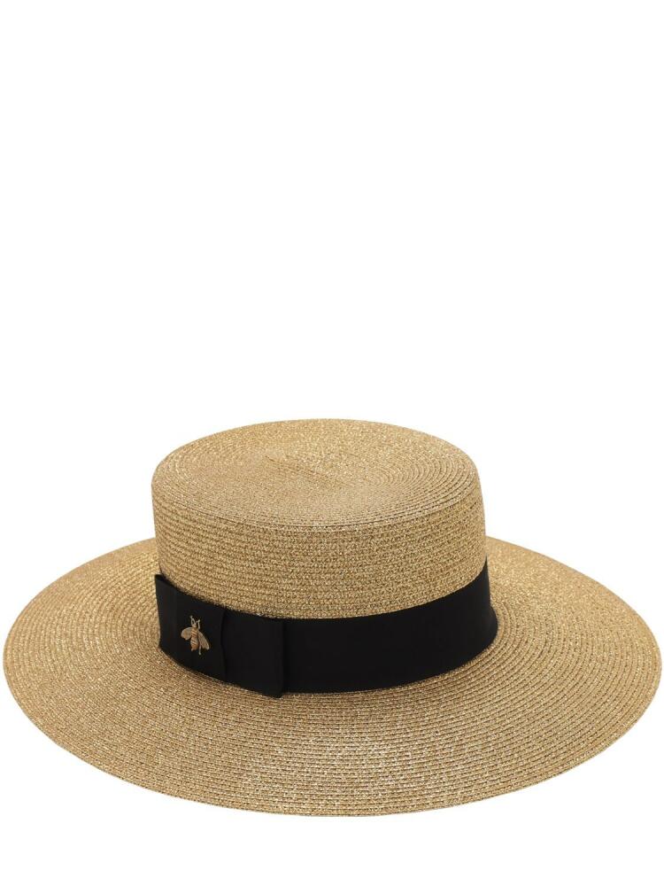 GUCCI Straw Effect Nylon Blend Hat W/ Bee Cover