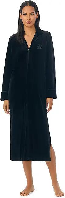 Lauren Ralph Lauren Notch Collar Long Zip Caftan (Black) Women's Robe Cover