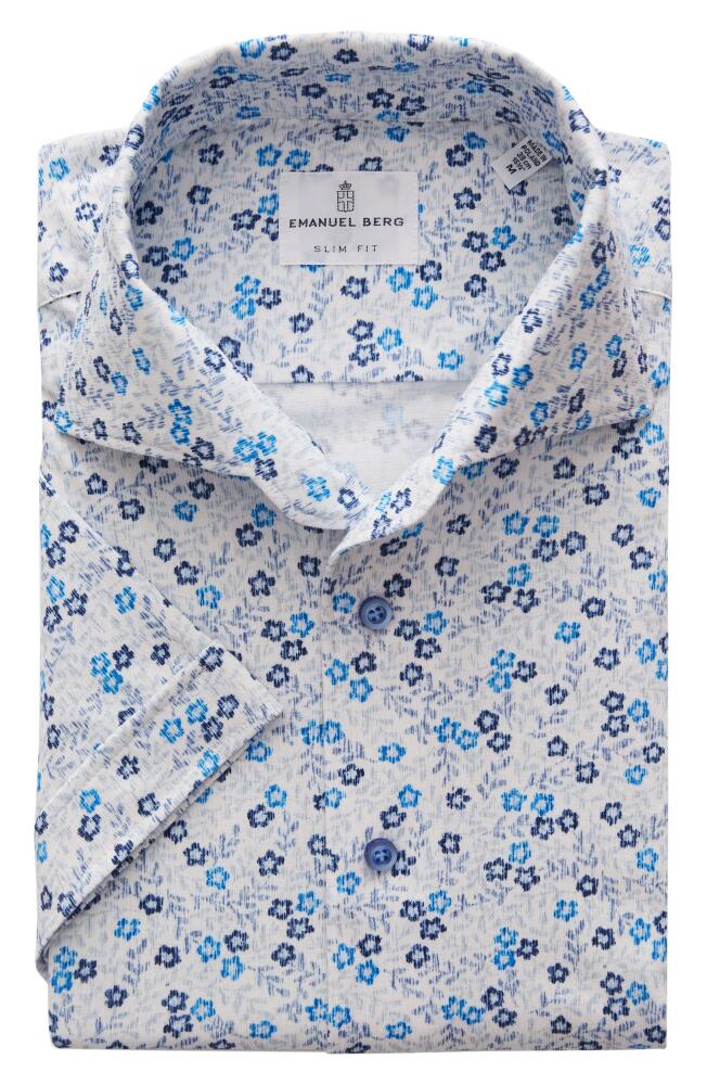 Emanuel Berg Floral Short Sleeve Knit Button-Up Shirt in Bright Blue Cover