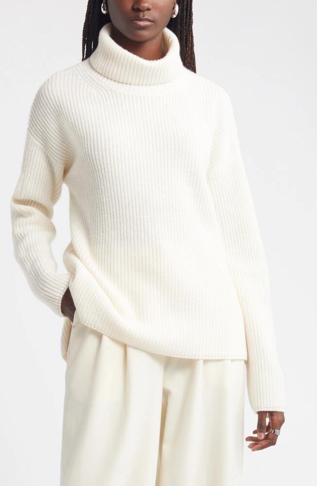 Nordstrom Wool & Cashmere Rib Turtleneck Sweater in Ivory Pristine Cover