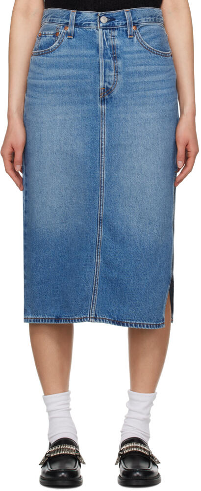 Levi's Blue Side Slit Denim Midi Skirt Cover