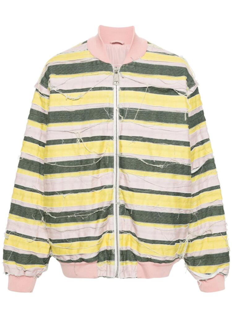 Khrisjoy striped distressed oversize denim jacket - Yellow Cover