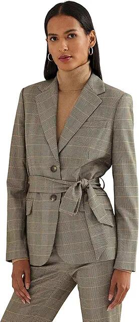 Lauren Ralph Lauren Checked Plaid Wool-Blend Twill Blazer (Brown Multi) Women's Vest Cover