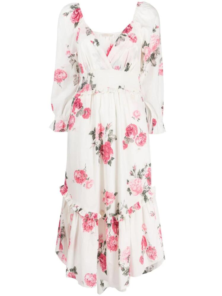 LoveShackFancy Firely rose-print cotton midi dress - White Cover