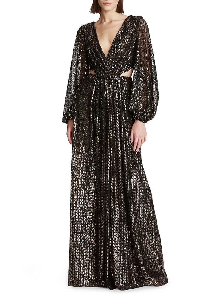 Halston Heritage Women's Madelyn Sequin Cutout Gown - Black Gold Cover