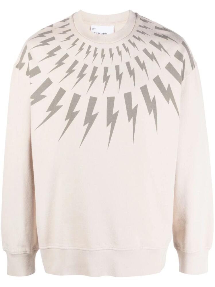 Neil Barrett Thunderbolt-print cotton sweatshirt - Neutrals Cover