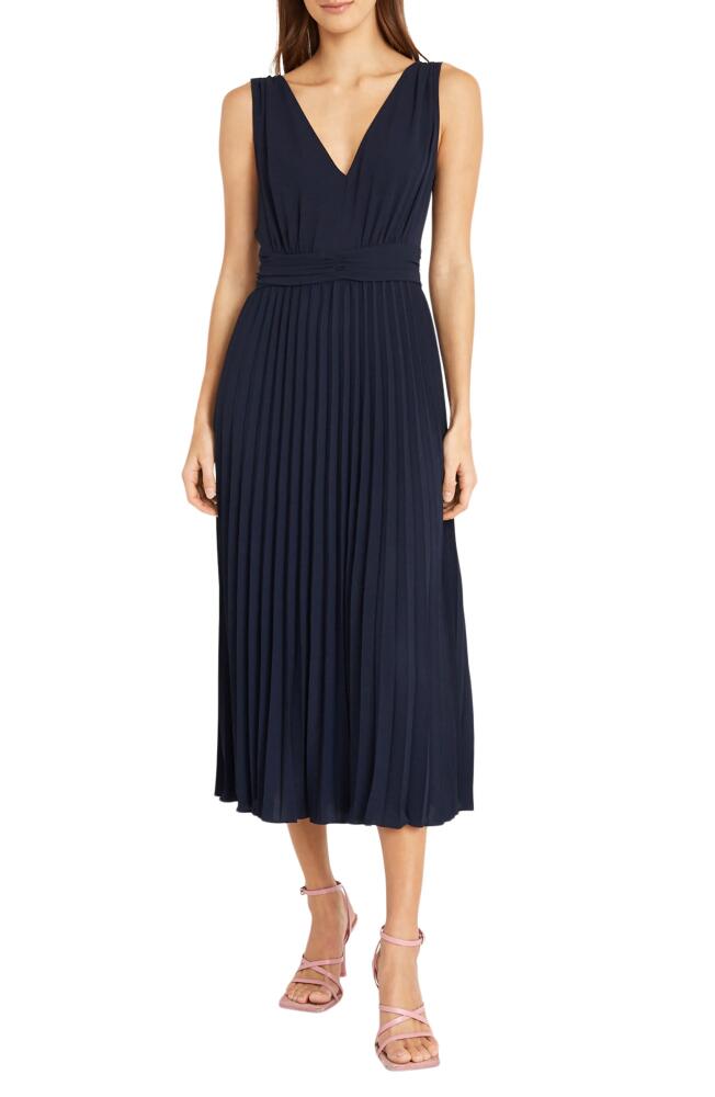 DONNA MORGAN FOR MAGGY Pleated Midi Dress in Navy Blazer Cover