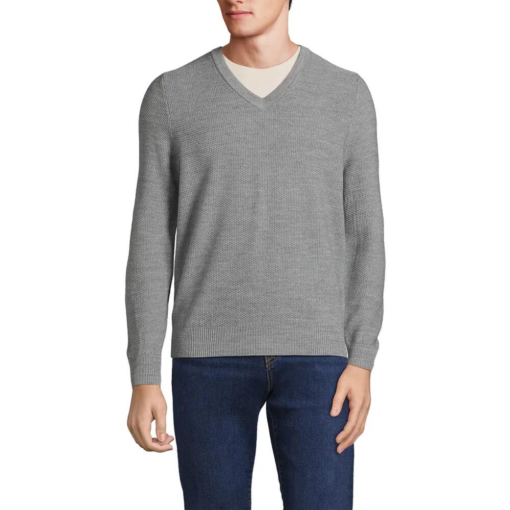 Lands' End Long Sleeve Washable Merino Wool V Neck Sweater in Pewter Heather Cover