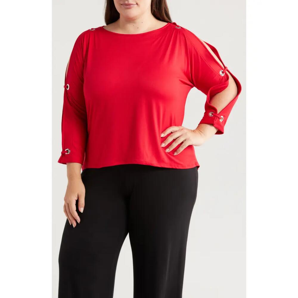 24seven Comfort Apparel Grommet Cold Shoulder Jersey Top in Red Cover