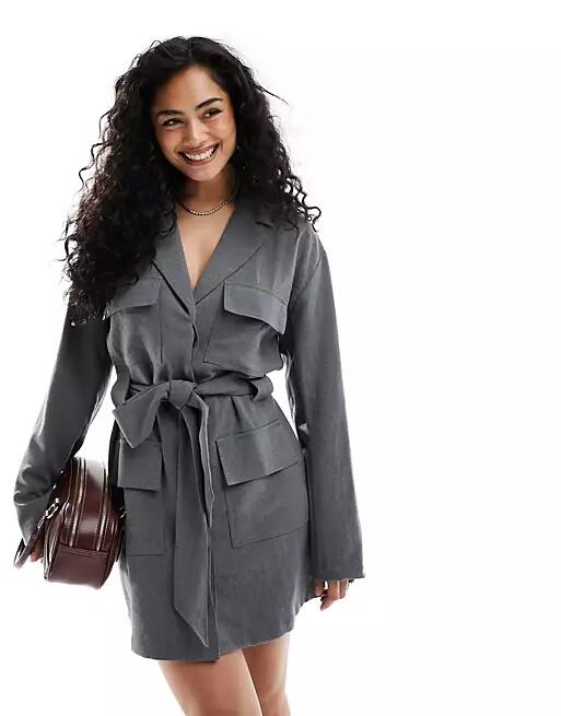 Pretty Lavish tailored cargo mini dress in gray Cover